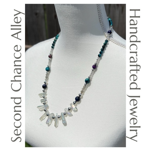Handmade - Aura Quartz, Labradorite and Galaxy Tigers Eye Beaded Necklace - Picture 1 of 15